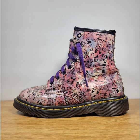 DR. MARTENS Pink London Icons Leather Boots Size 5 UK MADE In England US Size 7 - Picture 2 of 12